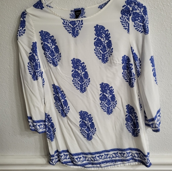 Emery Rose Blouse, blue and white color - Picture 2 of 5